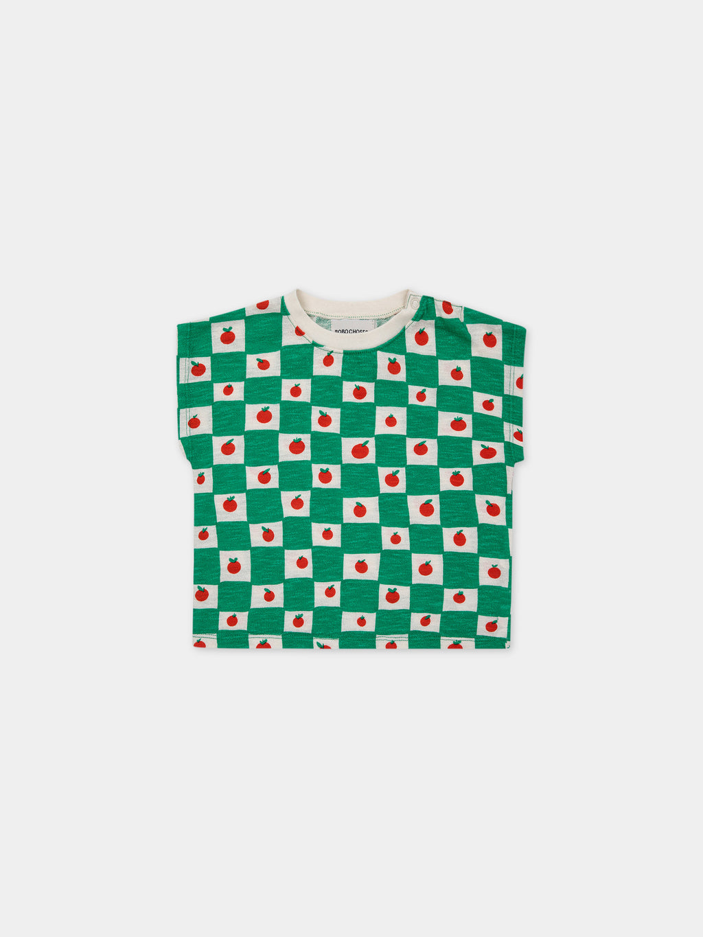 Green t-shirt for babies with multicolor pattern